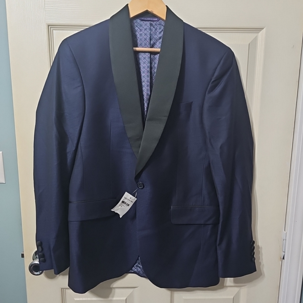 Ted Baker 'Josh' Shawl Collar Navy Micro-Check Tuxedo Jacket Size 40R TBE976 NEW